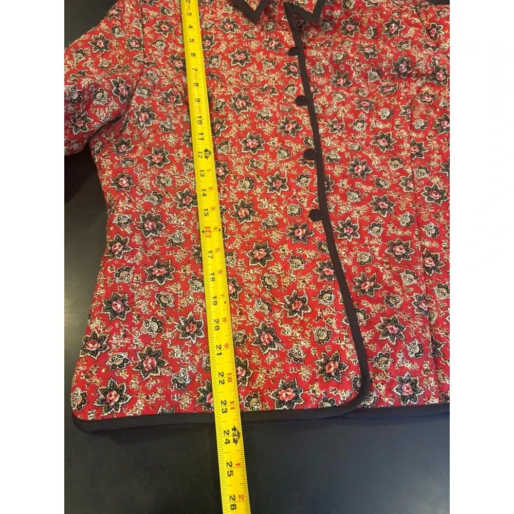 Vintage Silkland 100% Silk Jacket Blazer Red Black Floral Size Petite Large